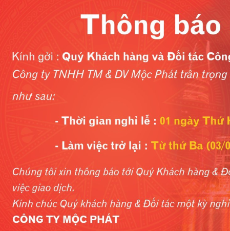 Thông báo nghỉ Lễ 2/9