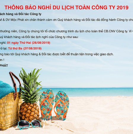 Thông báo nghỉ du lịch toàn công ty 2019