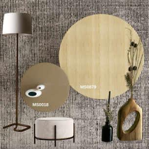Moodboard _ Sự Giao Thoa Giữa Vân Gỗ Matterhorn Oak MS0879 và Sắc Nâu Sữa MS0018